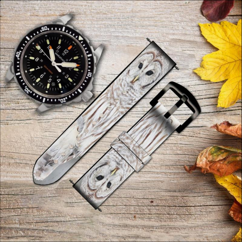 CA0175 Snowy Owl White Owl Leather & Silicone Smart Watch Band Strap For Wristwatch Smartwatch